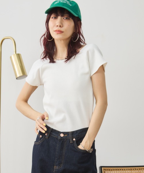 Auntie Rosa Holiday（アンティローザホリデー）の「カップ付きバックオープンリブTEE / SS（Tシャツ/カットソー・レディース・ブラック/オフホワイト/ブラウン/オレンジ/チャコールグレー/グリーン・FREE）」の10枚目の写真