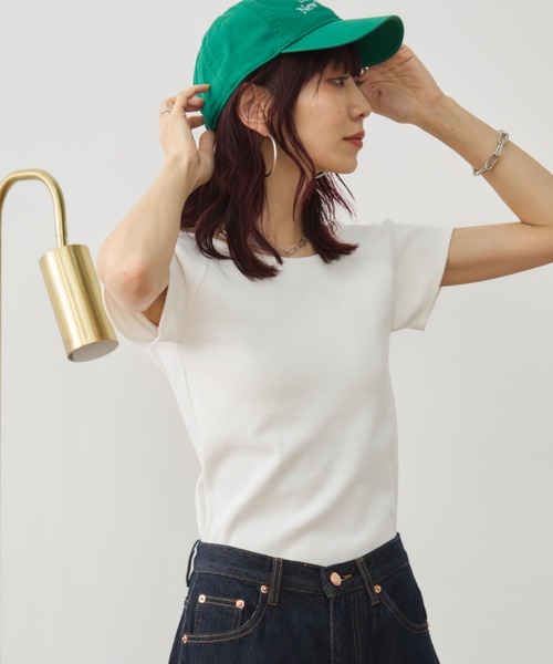 Auntie Rosa Holiday（アンティローザホリデー）の「カップ付きバックオープンリブTEE / SS（Tシャツ/カットソー・レディース・ブラック/オフホワイト/ブラウン/オレンジ/チャコールグレー/グリーン・FREE）」の14枚目の写真