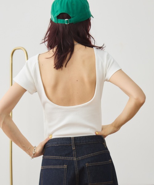 Auntie Rosa Holiday（アンティローザホリデー）の「カップ付きバックオープンリブTEE / SS（Tシャツ/カットソー・レディース・ブラック/オフホワイト/ブラウン/オレンジ/チャコールグレー/グリーン・FREE）」の13枚目の写真