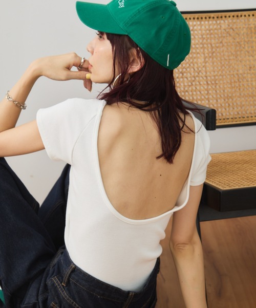 Auntie Rosa Holiday（アンティローザホリデー）の「カップ付きバックオープンリブTEE / SS（Tシャツ/カットソー・レディース・ブラック/オフホワイト/ブラウン/オレンジ/チャコールグレー/グリーン・FREE）」の12枚目の写真