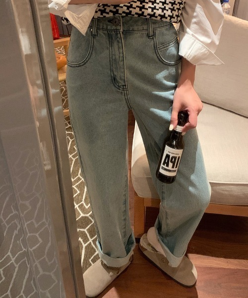 Vipoa（ヴィポア）の「Pocket embroidery denim pants（デニムパンツ・レディース・ブルー/ライトブルー・MEDIUM/LARGE/SMALL/X-LARGE）」の22枚目の写真