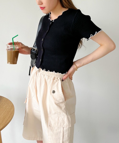 CLEA(クレア)の「メロウ配色 クロップド丈 リブカーディガン/トップス(Tシャツ/カットソー・レディース・ホワイト/ピンク/アイボリー/ブラック/ブルー・FREE)」の22枚目の写真