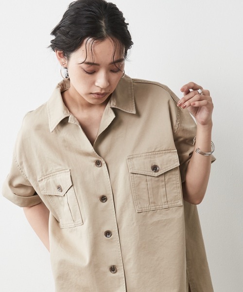 CHIC STYLE（シックスタイル）の「＜大きいサイズ＞綿100％アウトポケット半袖シャツ シックスタイル（シャツ/ブラウス・レディース・ブルー系/ベージュ・3L/5L/LL/4L/L）」の16枚目の写真