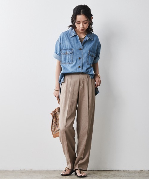 CHIC STYLE（シックスタイル）の「＜大きいサイズ＞綿100％アウトポケット半袖シャツ シックスタイル（シャツ/ブラウス・レディース・ブルー系/ベージュ・3L/5L/LL/4L/L）」の21枚目の写真