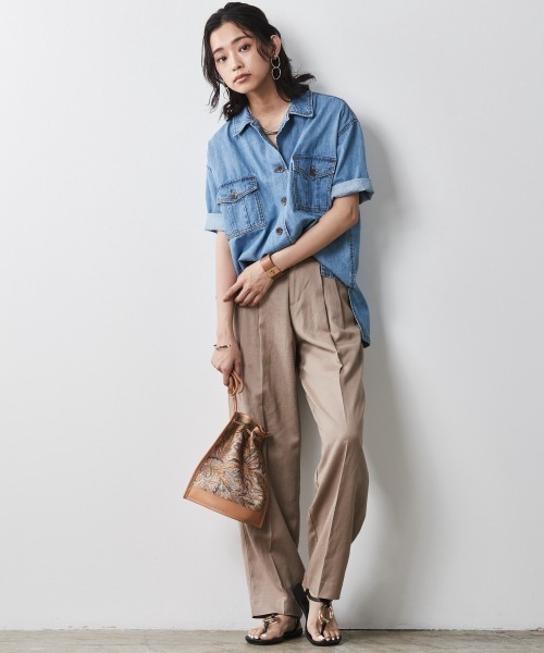 CHIC STYLE（シックスタイル）の「＜大きいサイズ＞綿100％アウトポケット半袖シャツ シックスタイル（シャツ/ブラウス・レディース・ブルー系/ベージュ・3L/5L/LL/4L/L）」の7枚目の写真