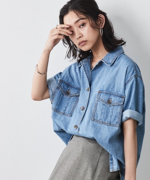 CHIC STYLE（シックスタイル）の「＜大きいサイズ＞綿100％アウトポケット半袖シャツ シックスタイル（シャツ/ブラウス・レディース・ブルー系/ベージュ・3L/5L/LL/4L/L）」の15枚目の写真