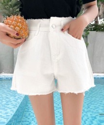 MASHIRO（マシロ）の「【MASHIRO】カットオフダメージハイウエストデニムショートパンツ（デニムパンツ）」