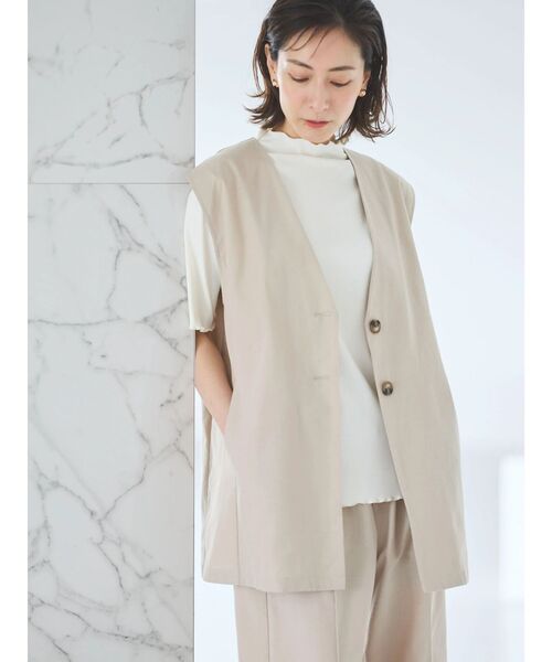 Green　Parks（グリーンパークス）の「メローリブ5分袖カットプルオーバー（Tシャツ/カットソー・レディース・ベージュ/サックスブルー/ホワイト系その他2/ダークネイビー・FREE）」の13枚目の写真