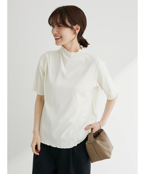 Green　Parks（グリーンパークス）の「メローリブ5分袖カットプルオーバー（Tシャツ/カットソー・レディース・ベージュ/サックスブルー/ホワイト系その他2/ダークネイビー・FREE）」の17枚目の写真