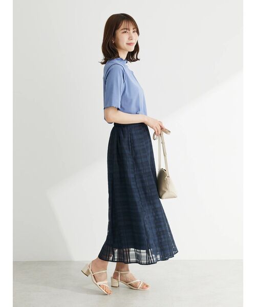 Green　Parks（グリーンパークス）の「メローリブ5分袖カットプルオーバー（Tシャツ/カットソー・レディース・ベージュ/サックスブルー/ホワイト系その他2/ダークネイビー・FREE）」の7枚目の写真