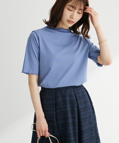 Green　Parks（グリーンパークス）の「メローリブ5分袖カットプルオーバー（Tシャツ/カットソー・レディース・ベージュ/サックスブルー/ホワイト系その他2/ダークネイビー・FREE）」の4枚目の写真