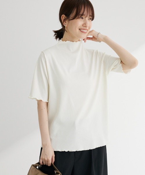 Green　Parks（グリーンパークス）の「メローリブ5分袖カットプルオーバー（Tシャツ/カットソー・レディース・ベージュ/サックスブルー/ホワイト系その他2/ダークネイビー・FREE）」の2枚目の写真