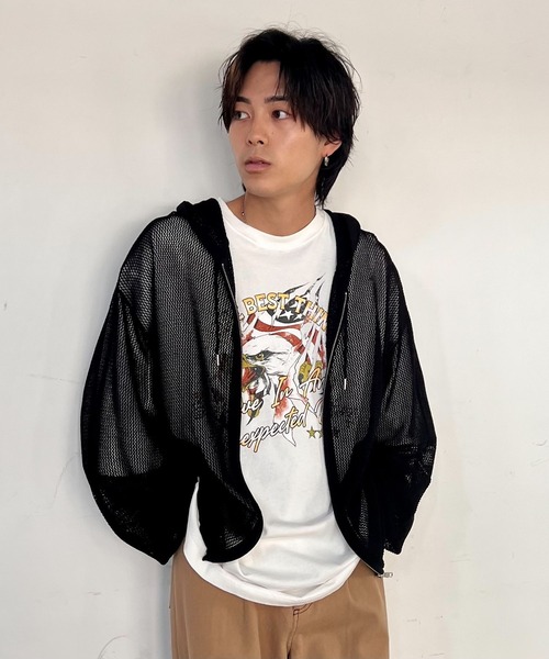 PBLIM（ページボーイリム）の「PBLIM/メッシュニットパーカー（ニット/セーター・レディース・ライトベージュ/ブルー/ブラック・FREE）」の8枚目の写真