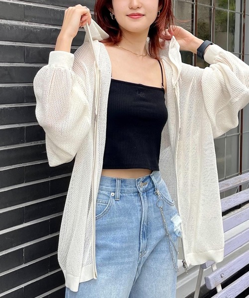 PBLIM（ページボーイリム）の「PBLIM/メッシュニットパーカー（ニット/セーター・レディース・ライトベージュ/ブルー/ブラック・FREE）」の4枚目の写真