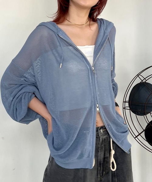 PBLIM（ページボーイリム）の「PBLIM/メッシュニットパーカー（ニット/セーター・レディース・ライトベージュ/ブルー/ブラック・FREE）」の5枚目の写真