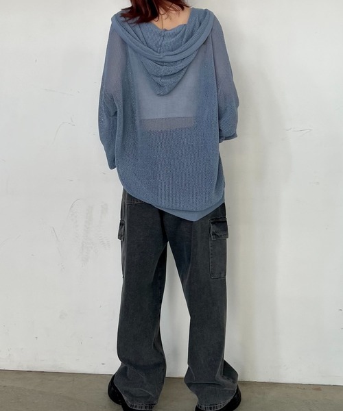 PBLIM（ページボーイリム）の「PBLIM/メッシュニットパーカー（ニット/セーター・レディース・ライトベージュ/ブルー/ブラック・FREE）」の18枚目の写真