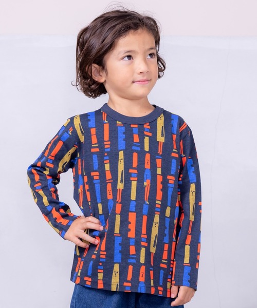 HOGAN RANCH WEAR（ホーガンランチウエア）の「ソウガラナガソデTシャツ（70～140cm）（Tシャツ/カットソー・キッズ・オフホワイト/ブルー/クリーム/マルチ/ブラック/ライトグリーン/グリーン/ピンク/ベージュ/オレンジ・70/80/90/95/100/110/120/130/140）」の3枚目の写真