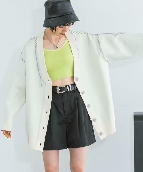 PAGEBOY（ページボーイ）の「Wフェイスハンドステッチカーディガン（カーディガン/ボレロ・レディース・モカ/オレンジ系/オフホワイト/ブラック/ターコイズブルー/オレンジ系その他・FREE）」の9枚目の写真