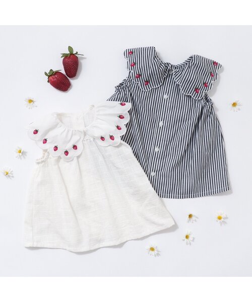 チェック柄ドレス いちご刺繍付き いちご刺繍エプロンドレス🍓80〜140 | Prince
