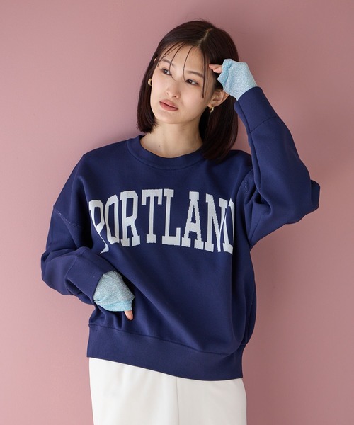 LOWRYS FARM（ローリーズファーム）の「スクールロゴニットプルオーバーロングスリーブ  976840（ニット/セーター・レディース・ネイビー/アイボリー/グリーン・FREE）」の3枚目の写真