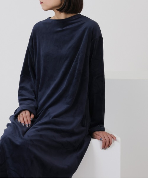 emesuelee(エメスーリー)の「ベロア風ルームワンピース 無地 花柄 ねこ柄(ルームワンピース・レディース・ネイビー系1/グレー系1/ベージュ系1/ミント/ネイビー/グレイッシュベージュ/アイボリー/ピンク/モカ/チャコールグレー・フリー)」の14枚目の写真