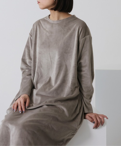 emesuelee(エメスーリー)の「ベロア風ルームワンピース 無地 花柄 ねこ柄(ルームワンピース・レディース・ネイビー系1/グレー系1/ベージュ系1/ミント/ネイビー/グレイッシュベージュ/アイボリー/ピンク/モカ/チャコールグレー・フリー)」の16枚目の写真