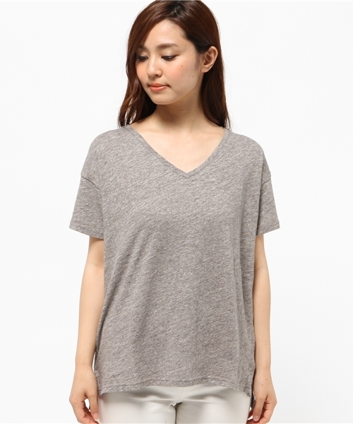 OUTLET（アウトレット）の「【Discoat Petit】粗杢VネックT（Tシャツ/カットソー・レディース・グレー/ブラック・FREE）」の3枚目の写真