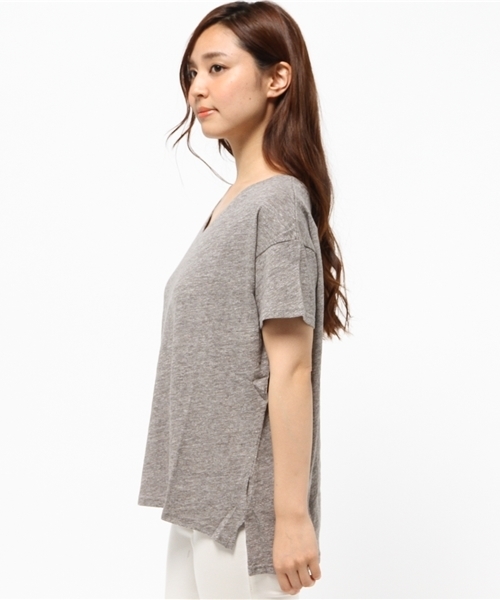 OUTLET（アウトレット）の「【Discoat Petit】粗杢VネックT（Tシャツ/カットソー・レディース・グレー/ブラック・FREE）」の4枚目の写真