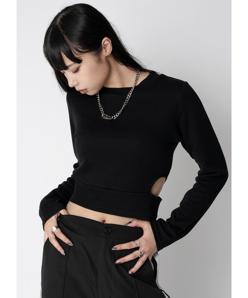 Adoon plain（アドーンプレーン）の「ウエストカットトップス / LS（Tシャツ/カットソー・レディース・パープル/ブラック/ホワイト・FREE）」の3枚目の写真