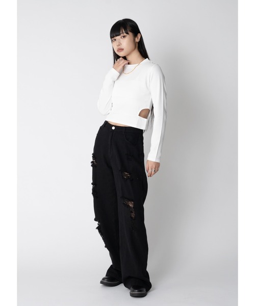 Adoon plain（アドーンプレーン）の「ウエストカットトップス / LS（Tシャツ/カットソー・レディース・パープル/ブラック/ホワイト・FREE）」の11枚目の写真