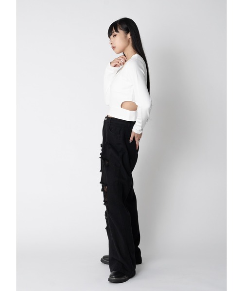 Adoon plain（アドーンプレーン）の「ウエストカットトップス / LS（Tシャツ/カットソー・レディース・パープル/ブラック/ホワイト・FREE）」の12枚目の写真