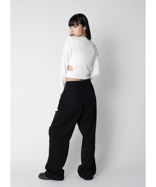 Adoon plain（アドーンプレーン）の「ウエストカットトップス / LS（Tシャツ/カットソー・レディース・パープル/ブラック/ホワイト・FREE）」の13枚目の写真