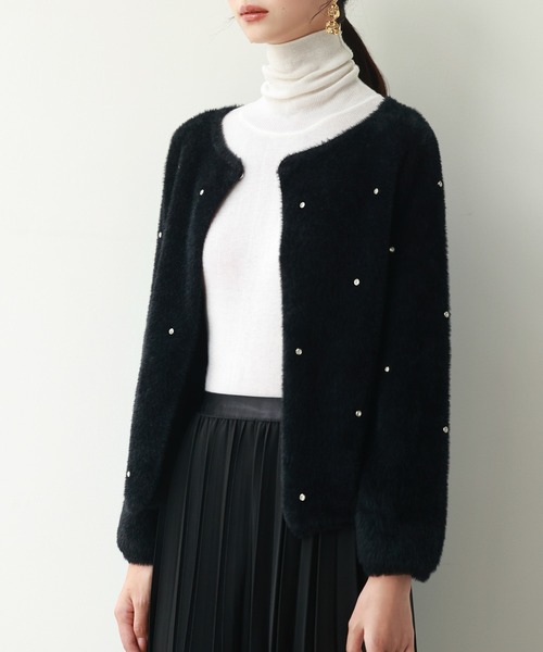 SAISON DE PAPILLON（セゾンドパピヨン）の「ダイヤモンドビジューニットカーディガン（カーディガン/ボレロ・レディース・ホワイト/ブラウン/ブラック/ベージュ/グレー/ブルーグレー・M/L）」の15枚目の写真