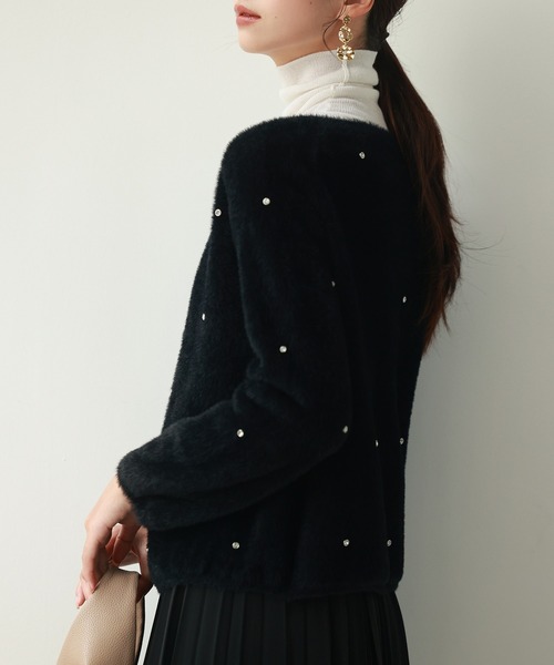 SAISON DE PAPILLON（セゾンドパピヨン）の「ダイヤモンドビジューニットカーディガン（カーディガン/ボレロ・レディース・ホワイト/ブラウン/ブラック/ベージュ/グレー/ブルーグレー・M/L）」の16枚目の写真