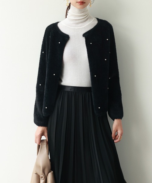 SAISON DE PAPILLON（セゾンドパピヨン）の「ダイヤモンドビジューニットカーディガン（カーディガン/ボレロ・レディース・ホワイト/ブラウン/ブラック/ベージュ/グレー/ブルーグレー・M/L）」の19枚目の写真