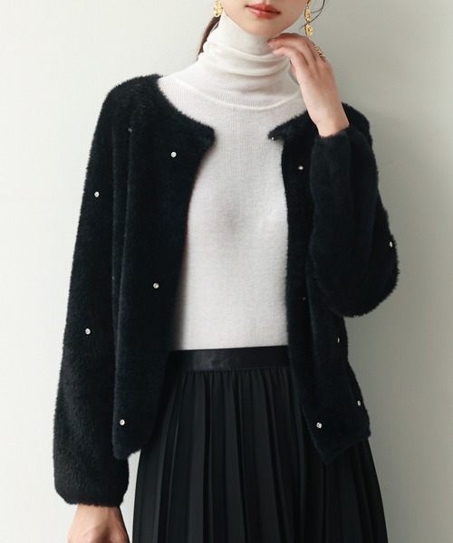 SAISON DE PAPILLON（セゾンドパピヨン）の「ダイヤモンドビジューニットカーディガン（カーディガン/ボレロ・レディース・ホワイト/ブラウン/ブラック/ベージュ/グレー/ブルーグレー・M/L）」の20枚目の写真