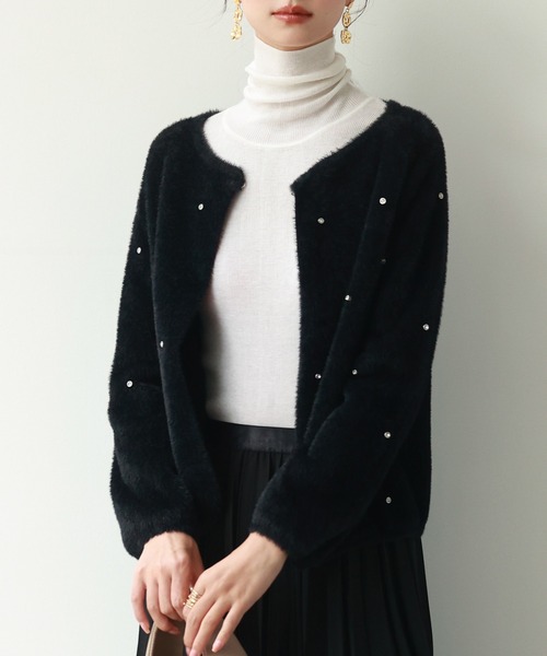 SAISON DE PAPILLON（セゾンドパピヨン）の「ダイヤモンドビジューニットカーディガン（カーディガン/ボレロ・レディース・ホワイト/ブラウン/ブラック/ベージュ/グレー/ブルーグレー・M/L）」の21枚目の写真