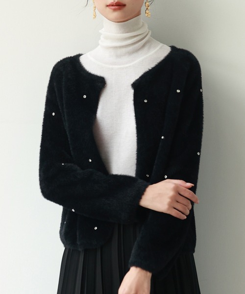 SAISON DE PAPILLON（セゾンドパピヨン）の「ダイヤモンドビジューニットカーディガン（カーディガン/ボレロ・レディース・ホワイト/ブラウン/ブラック/ベージュ/グレー/ブルーグレー・M/L）」の22枚目の写真