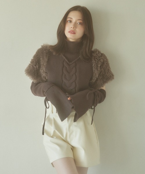 pomiii（ポミー）の「レザーショートパンツ（その他パンツ・レディース・ブラウン/アイボリー・MEDIUM/SMALL）」の6枚目の写真