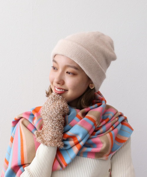 Three Four Time(スリーフォータイム)の「シャギーボリュームニットワッチ(ニットキャップ/ビーニー・レディース・グリーン/ピンク/アイボリー/チャコールグレー・FREE)」の2枚目の写真