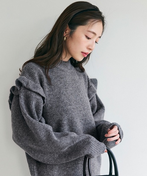 coca（coca）（コカ）の「ふあふあヤク風ニット フリルトップス（ニット/セーター・レディース・チャコール/ピンク・M/L）」の11枚目の写真