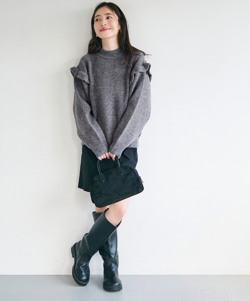 coca（coca）（コカ）の「ふあふあヤク風ニット フリルトップス（ニット/セーター・レディース・チャコール/ピンク・M/L）」の12枚目の写真