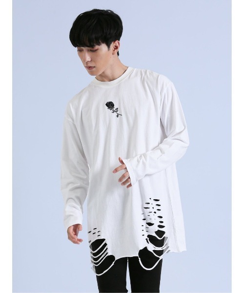 semantic design(セマンティックデザイン)の「【コットン100%】セマンティックデザイン グランジ クルーネック長袖Tシャツ(Tシャツ/カットソー・メンズ・ホワイト/ブラック・LARGE/MEDIUM)」の2枚目の写真