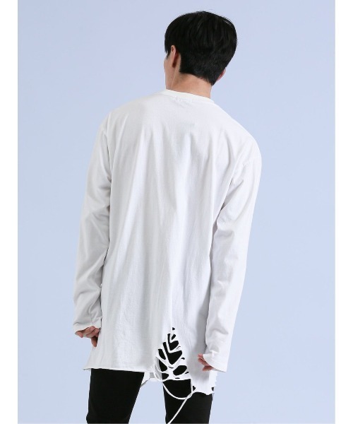 semantic design(セマンティックデザイン)の「【コットン100%】セマンティックデザイン グランジ クルーネック長袖Tシャツ(Tシャツ/カットソー・メンズ・ホワイト/ブラック・LARGE/MEDIUM)」の4枚目の写真