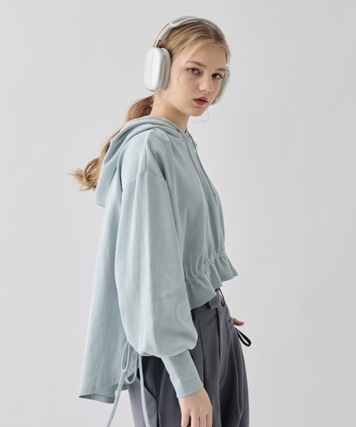 idem（イデム）の「frill drawstring hoodie/ドロストフリルパーカー（パーカー・レディース・ブルー/グレー・FREE）」の14枚目の写真