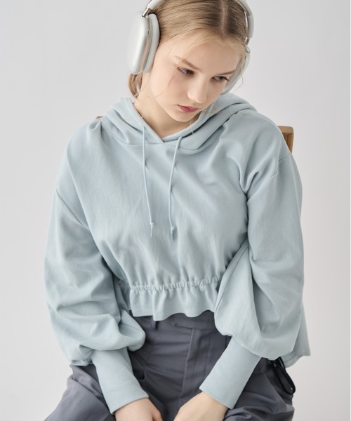 idem（イデム）の「frill drawstring hoodie/ドロストフリルパーカー（パーカー・レディース・ブルー/グレー・FREE）」の17枚目の写真