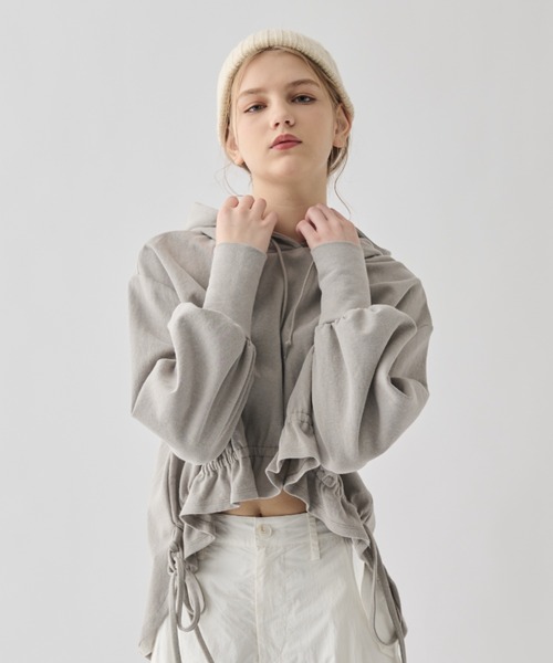 idem（イデム）の「frill drawstring hoodie/ドロストフリルパーカー（パーカー・レディース・ブルー/グレー・FREE）」の3枚目の写真