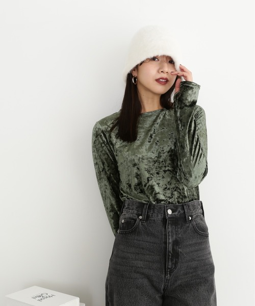 N.（N. Natural Beauty Basic）（エヌエヌナチュラルビューティーベーシック）の「◆クラッシュベロアフィンガーホールカットソー（Tシャツ/カットソー・レディース・グレー/ブルー/カーキ・MEDIUM）」の12枚目の写真