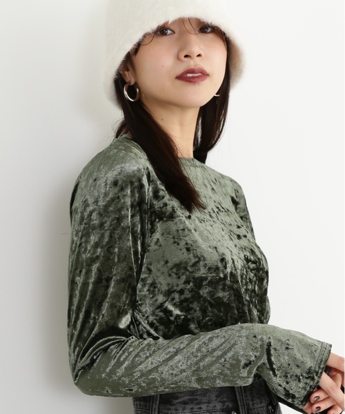 N.（N. Natural Beauty Basic）（エヌエヌナチュラルビューティーベーシック）の「◆クラッシュベロアフィンガーホールカットソー（Tシャツ/カットソー・レディース・グレー/ブルー/カーキ・MEDIUM）」の17枚目の写真