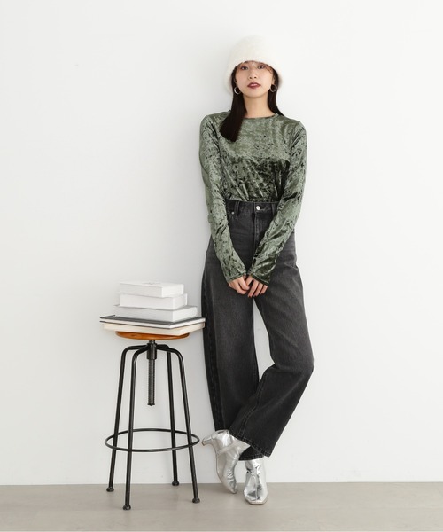 N.（N. Natural Beauty Basic）（エヌエヌナチュラルビューティーベーシック）の「◆クラッシュベロアフィンガーホールカットソー（Tシャツ/カットソー・レディース・グレー/ブルー/カーキ・MEDIUM）」の14枚目の写真